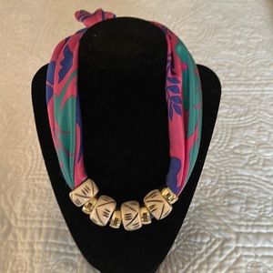 Holst and Lee bone bead silk scarf necklace